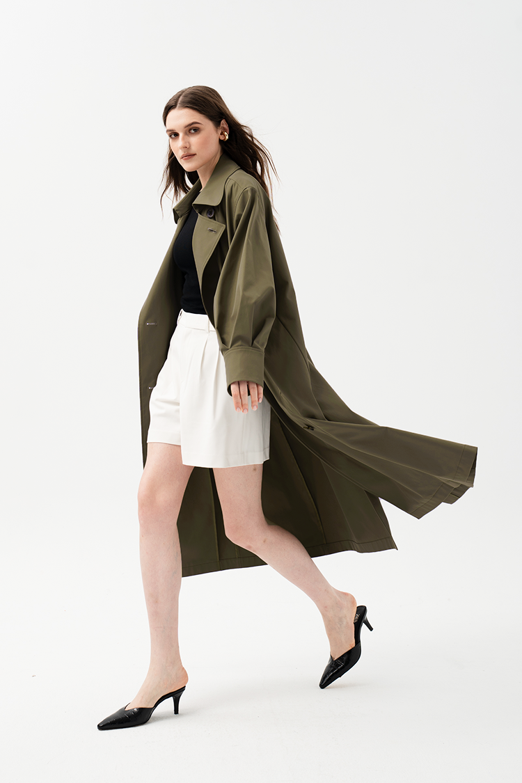 Trench Coat With Buttons (Khaki)
