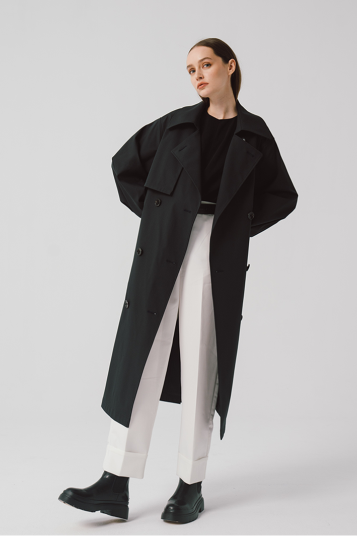 Trench Coat With Buttons (Black)