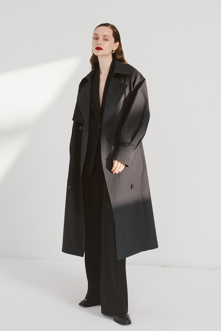 Trench Coat With Buttons (Black)