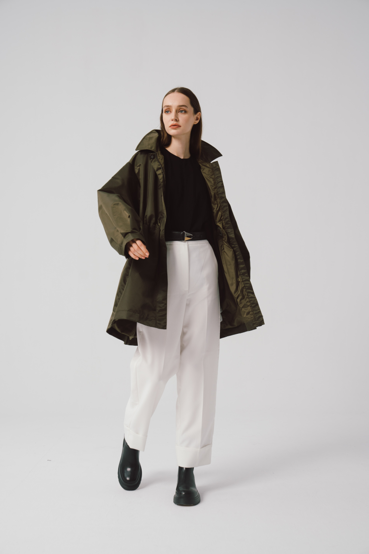 Tie waist twill parka