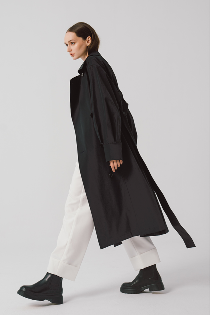 Trench Coat With Buttons (Black)